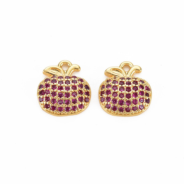 

PandaHall Rack Plating Brass Micro Pave Medium Violet Red Cubic Zirconia Charms, Nickel Free, Apple, Real 18K Gold Plated, 11x10x3mm, Hole...
