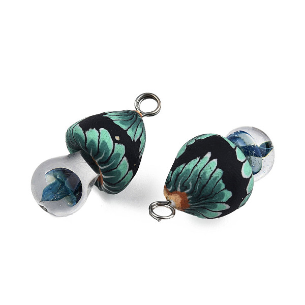 

PandaHall Handmade Polymer Clay Pendants, with Lampwork and Platinum Plated Iron Loop, Mushroom, Marine Blue, 24~29x15~17x15~17mm, Hole...
