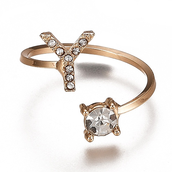 

PandaHall Alloy Cuff Rings, Open Rings, with Crystal Rhinestone, Golden, Letter.Y, US Size 7 1/4(17.5mm) Alloy+Rhinestone Letter Y Clear