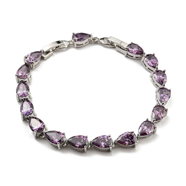 

PandaHall Rack Plating Brass Pave Cubic Zirconia Teardrop Links Bracelets for Women, Platinum, Medium Orchid, 8 inch(20.3cm) Cubic Zirconia...