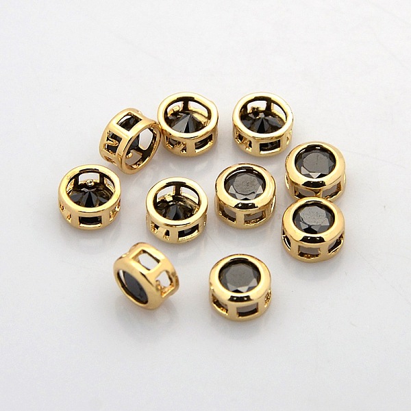 

PandaHall Real 18K Gold Plated Brass Rhinestone Beads, Flat Round, Nickel Free, Hematite, 7x4mm, Hole: 2x2mm Brass+Rhinestone Flat Round..., Black