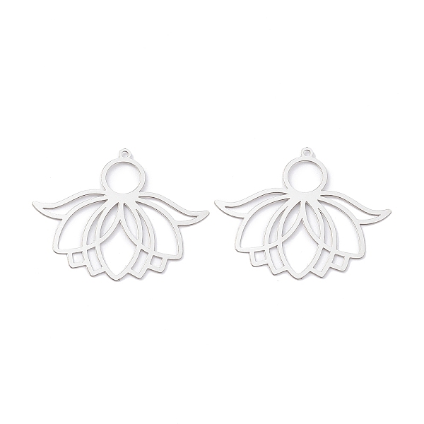 

PandaHall 201 Stainless Steel Pendants, Etched Metal Embellishments, Lotus Charm, Stainless Steel Color, 30.5x38x0.2mm, Hole: 1.4mm 201...
