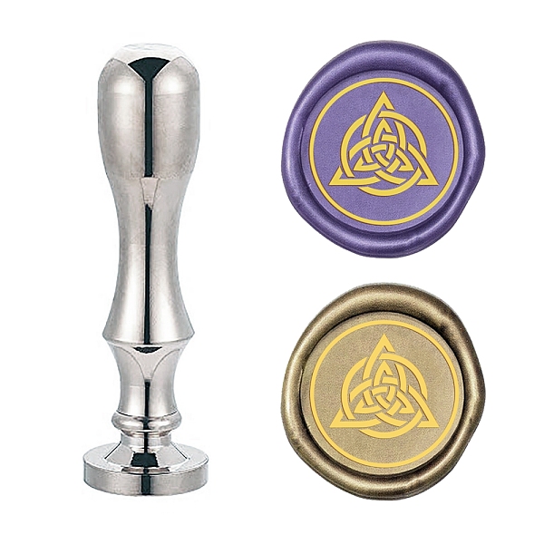 PandaHall DIY Scrapbook, Brass Wax Seal Stamp Flat Round Head and Handle, Silver Color Plated, Other Pattern, 25mm Brass Others