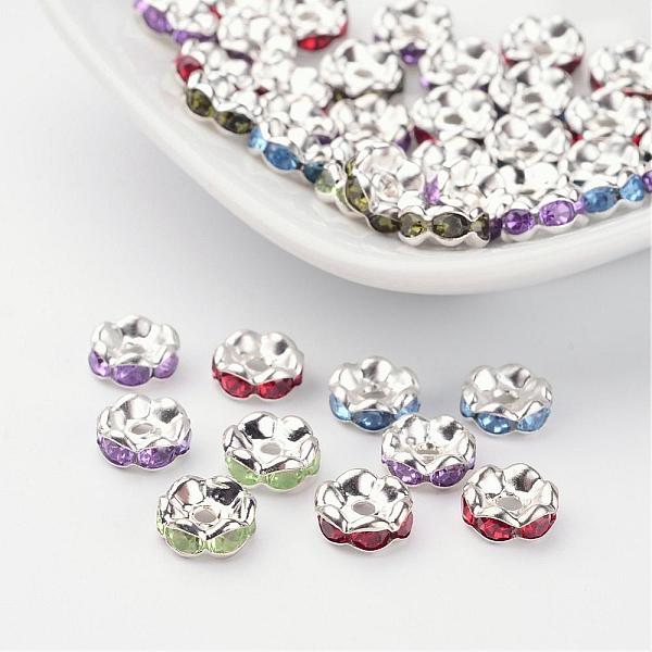 

PandaHall Acrylic Brass Rhinestone Spacer Beads, Grade B, Rondelle, Silver Color Plated, Mixed Color, Size: about 8mm in diameter, hole..., Multicolor