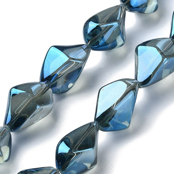 

PandaHall Electroplate Transparent Glass Beads Strands, Rainbow Plated, Nuggets, Marine Blue, 22x12.5x15mm, Hole: 1.4mm, about 30pcs/strand...