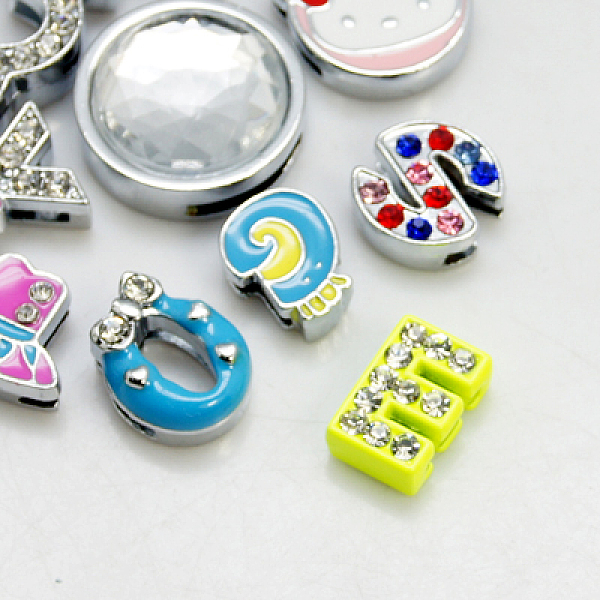 

PandaHall Alloy Slide Charms, with Rhinestone or Enamelm, Mixed Shapes, Mixed Color, 4~25x10~25x4~8mm, Hole: 1.5x7~2x17mm Alloy+Enamel Mixed..., Multicolor