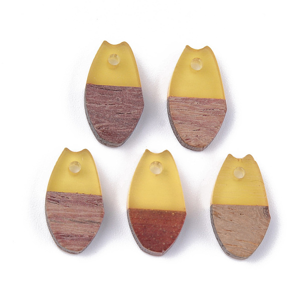 

PandaHall Resin & Walnut Wood Pendants, Fish Mouth, Gold, 16x9x3.5~4mm, Hole: 1.8mm Resin+Wood Teardrop Gold
