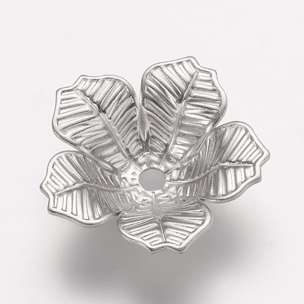 

PandaHall Brass Bead Caps, Etched Metal Embellishments, Flower, 5-Petal, Platinum, 16x4mm, Hole: 2mm Brass