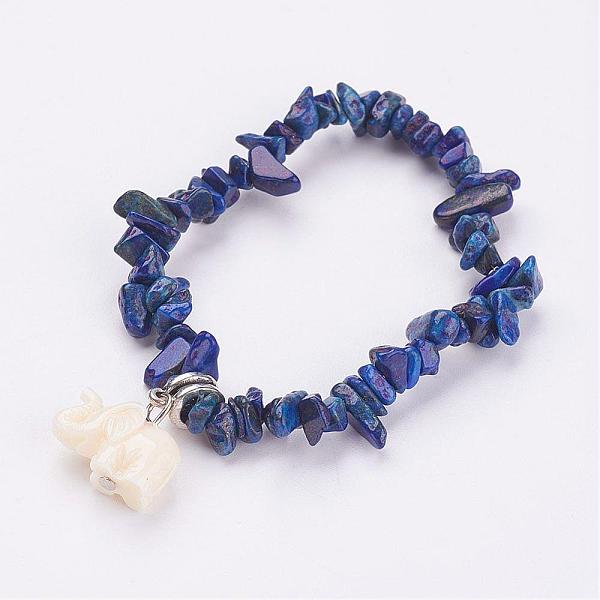 

PandaHall Resin Elephant Charm Bracelets, with Natural Lapis Lazuli(Dyed) Chips, 2 inch(51mm) Lapis Lazuli