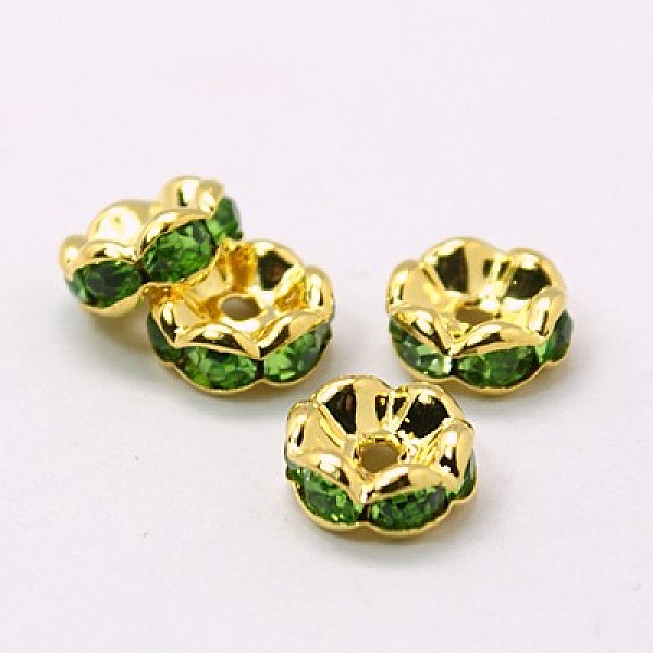 

PandaHall Brass Rhinestone Spacer Beads, Grade A, Rondelle, Golden and Nickel Free, Green, about 8mm in diameter, 3.8mm thick, hole: 1.5mm...
