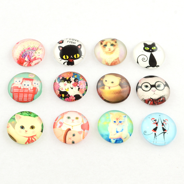 

PandaHall Glass Flatback Cabochons for DIY Projects, Half Round with Animal Pattern , Mixed Color, 10x3.5mm Glass Half Round Multicolor