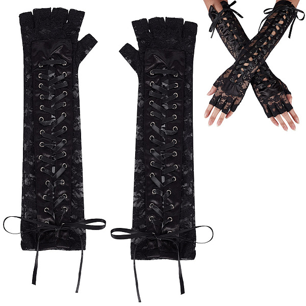 Polyester Lady Tulle Lace Oversleeve Gloves
