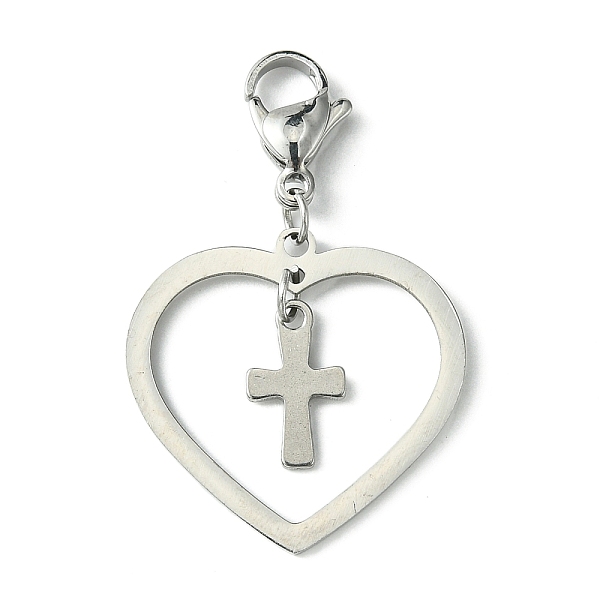 

PandaHall 201 & 304 Stainless Steel Heart & Tiny Cross Pendant Decorations, with Lobster Claw Clasps, Stainless Steel Color, 36mm Stainless...
