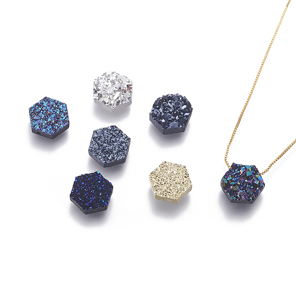 

PandaHall Brass Pendant Necklaces, with Druzy Resin and Box Chains, Hexagon, Golden, Mixed Color, 17.71 inch(45cm), Pendant: 10x10x3.5mm..., Multicolor