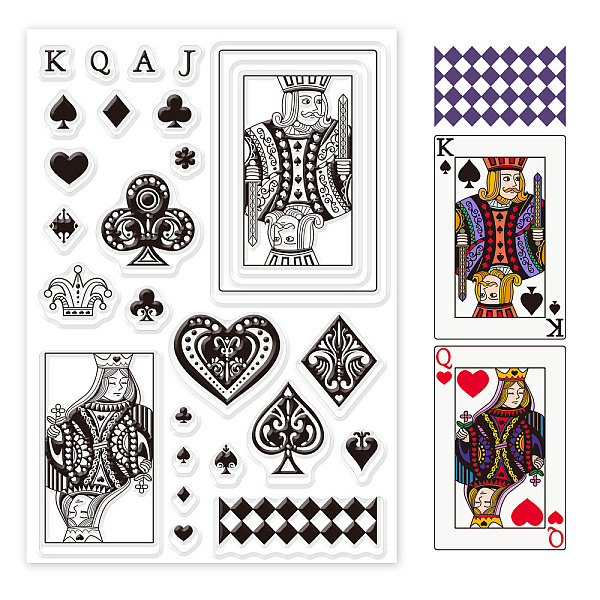 

PandaHall GLOBLELAND Card Poker Character Clear Stamps Heart Crown Silicone Clear Stamp Seals for Cards Making DIY Scrapbooking Photo...