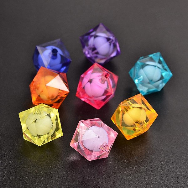 

PandaHall Transparent Acrylic Beads, Bead in Bead, Cube, Faceted, Dyed, Mixed Color, 16x16x15mm, Hole: 2mm, about 210pcs/500g Acrylic Cube..., Multicolor
