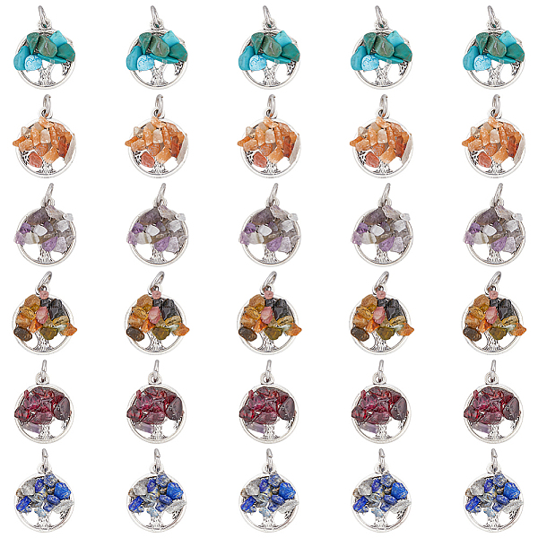 

PandaHall HOBBIESAY 10 Sets 6 Styles Natural & Synthetic Mixed Stone Chip Pendants, Tree of Life Charms, with Antique Silver Tone Alloy...