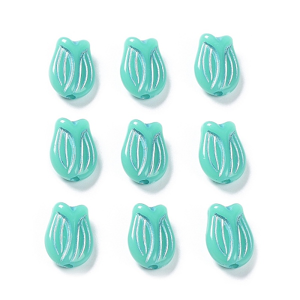 

PandaHall Plating Opaque Acrylic Beads, Metal Enlaced, Tulip, Turquoise, 16x11.5x7mm, Hole: 2mm, about 670pcs/500g Acrylic Flower Green