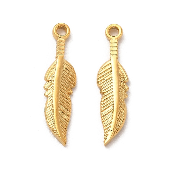 

PandaHall Vacuum Plating 201 Stainless Steel Pendants, Leaf Charm, Real 18K Gold Plated, 21x5x1.5mm, Hole: 1.5mm 201 Stainless Steel Leaf