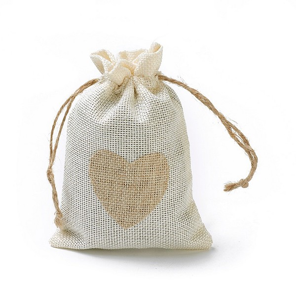

PandaHall Burlap Packing Pouches, Drawstring Bags, Rectangle with Heart, Antique White, 14.2~14.5x10cm Burlap Orange