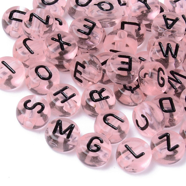 

PandaHall Transparent Acrylic Beads, Horizontal Hole, Flat Round with Random Letters, Pink, 7x3.5mm, Hole: 1.8mm Acrylic Flat Round Pink