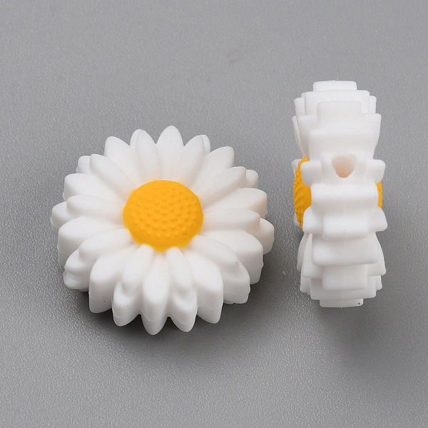 

PandaHall Food Grade Eco-Friendly Silicone Beads, Chewing Beads For Teethers, DIY Nursing Necklaces Making, Daisy, White, 21.5x22x8mm, Hole...