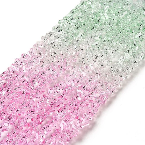 

PandaHall Transparent Glass Bead Strands, Segmented Multi-color Beads, Triangle, Orchid, 4.5x4x3.5mm, Hole: 1mm, about 134~137pcs/strand..., Purple