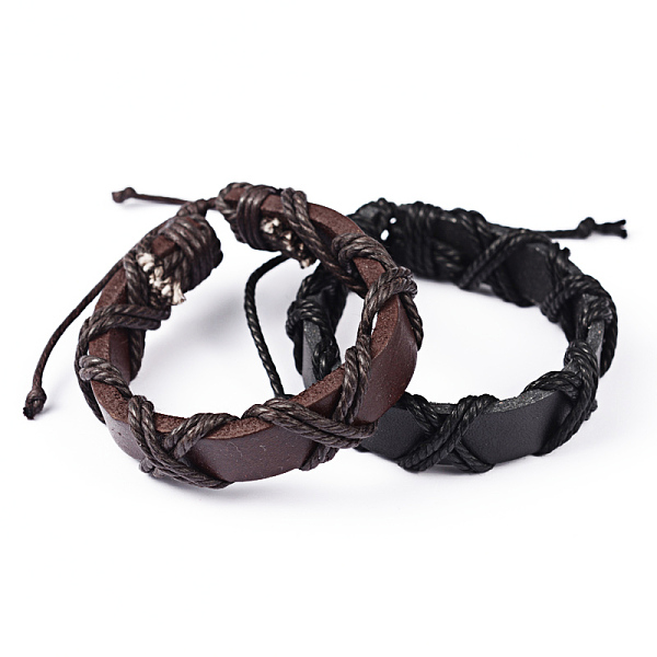 

PandaHall Adjustable Leather Cord Bracelets, with Waxed Cord, Mixed Color, 60~68mm Leather Multicolor