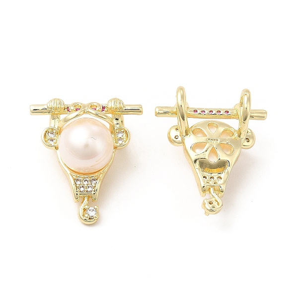 

PandaHall Brass Micro Pave Clear Cubic Zirconia Connector Charms, with Natural Round Pearl, Monkey Links, Real 14K Gold Plated, 20x17.5x12mm...
