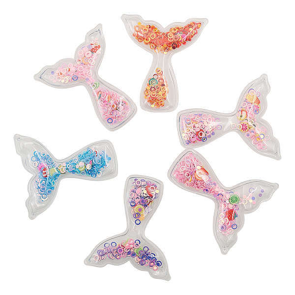 

PandaHall 30Pcs 6 Colors Quicksand Sequin Plastic Cabochons, for Hair Ornament & Costume Accessory, Fishtail, Mixed Color, 48x52mm..., Multicolor