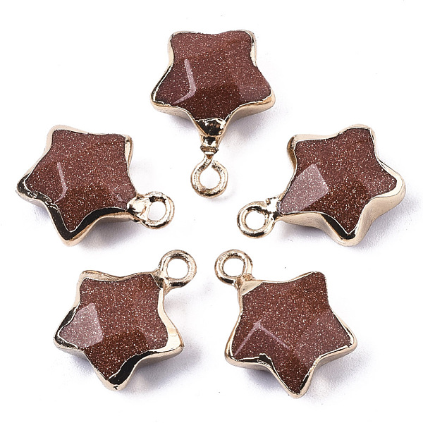 

PandaHall Synthetic Goldstone Pendants, with Light Gold Plated Edge and Brass Loop, Star, Faceted, 16~17x13x6.5mm, Hole: 1.6mm Goldstone...
