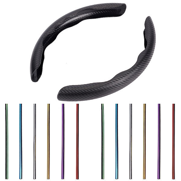 PandaHall SUPERFINDINGS 2Pcs Fibre Car Steering Wheel Cover and 12Pcs PVC Air Conditioner Strip Decoration Cover, Mixed Color, 320x38x2.5mm...