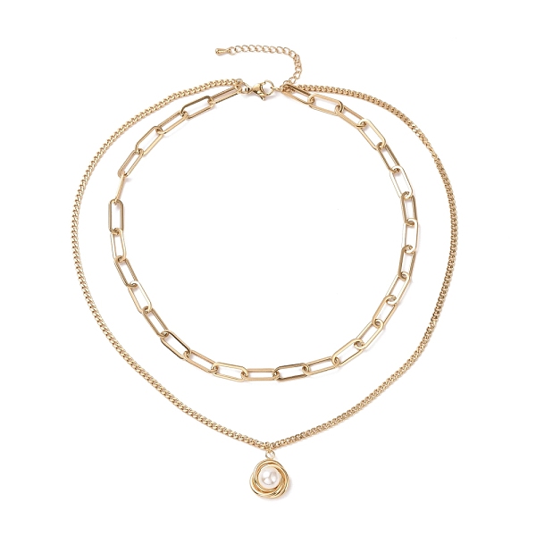 

PandaHall Vacuum Plating 304 Stainless Steel Double Chains Multi Layered Necklace with Plastic Pearl Flower Charm for Women, Golden, 16.34..., Clear