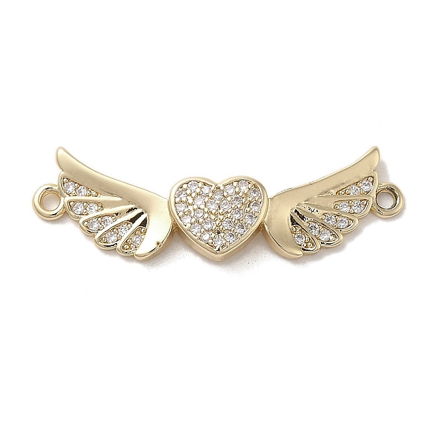 

PandaHall Brass Micro Pave Clear Cubic Zirconia Connector Charms, Long-Lasting Plated, Valentine's Day Heart Links with Wings, Golden...