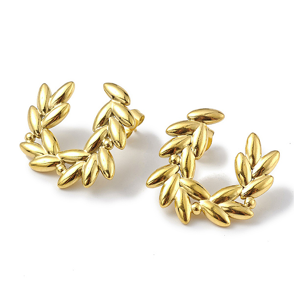 Ion Plating(IP) 304 Stainless Steel Olive Branch Wreath Stud Earrings for Women