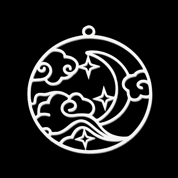 

PandaHall 201 Stainless Steel Pendants, Laser Cut, Ring with Cloud & Moon, Stainless Steel Color, 32.5x30x1mm, Hole: 1.8mm 201 Stainless...