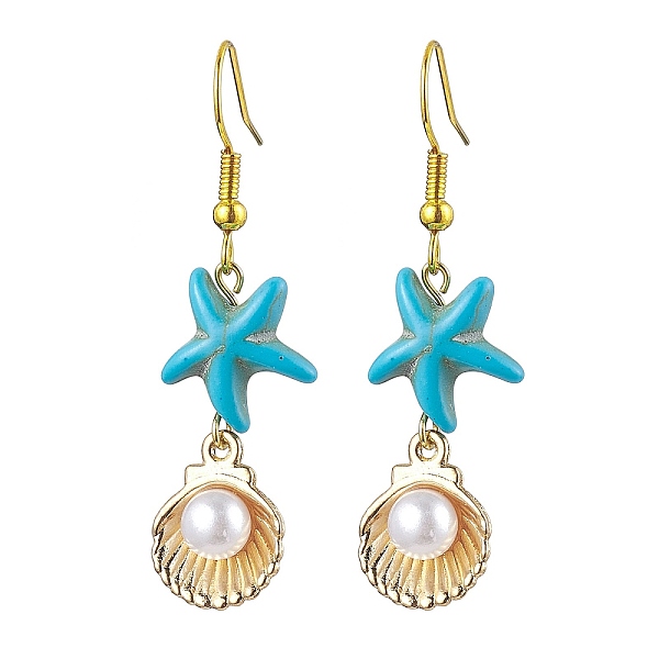 

PandaHall Synthetic Turquoise Dangle Earrings for Women, with Alloy Enamel Starfish Pendants and Plastic Beads, 47x13mm Synthetic Turquoise...