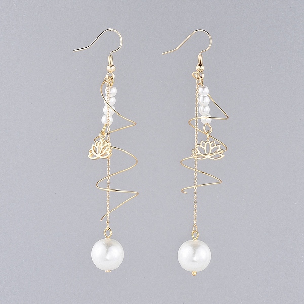 

PandaHall Dangle Earrings, with White Glass Pearl Beads, Brass Cable Chains & Earring Hooks Findings & Lotus Charms, Cardboard Boxes, Golden...