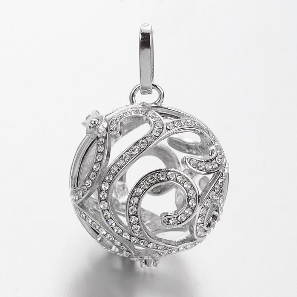 

PandaHall Eco-Friendly Rack Plating Brass Rhinestone Hollow Round Cage Pendants, For Chime Ball Pendant Necklaces Making, Cadmium Free &...