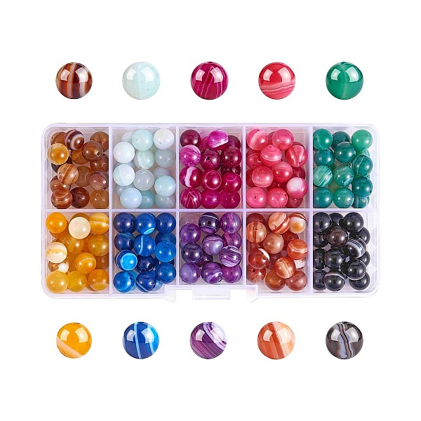 

PandaHall 200Pcs 10 Colors Natural Striped Agate/Banded Agate Beads, Dyed & Heated, Round, Mixed Color, 8mm, Hole: 1mm, 20pcs/color Banded..., Multicolor