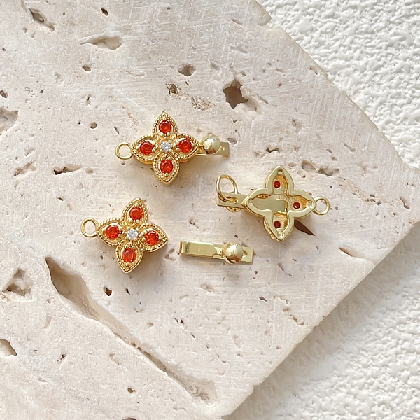 

PandaHall Brass Pave Glass Rhinestone Clover Box Clasp for DIY Jewelry Bracelet Necklace, with Hook and Tail Clasp, Golden, Orange, 13x11mm...