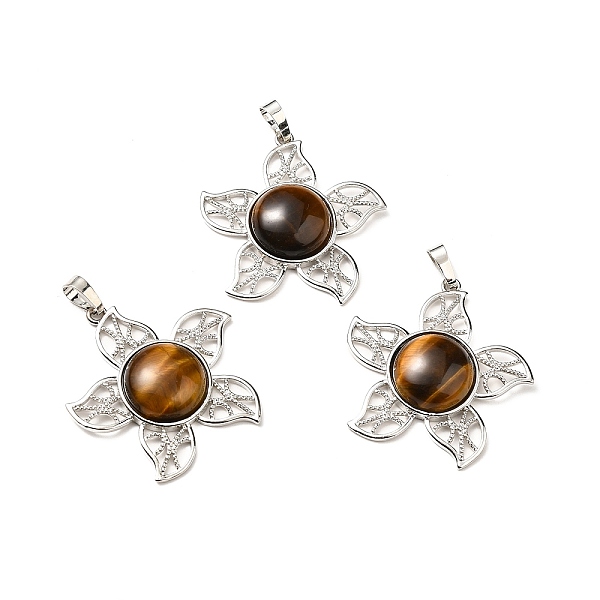 

PandaHall Natural Tiger Eye Pendants, Flower Charms, with Rack Plating Platinum Tone Brass Findings, Cadmium Free & Lead Free, 38x37x7~7.5mm...