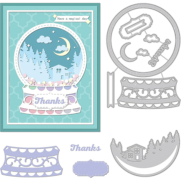 

PandaHall BENECREAT 2Pcs Crystal Ball Pattern Carbon Steel Cutting Dies Stencils, 2 Styles House Forest Thanks Metal DIY Template Handmade...