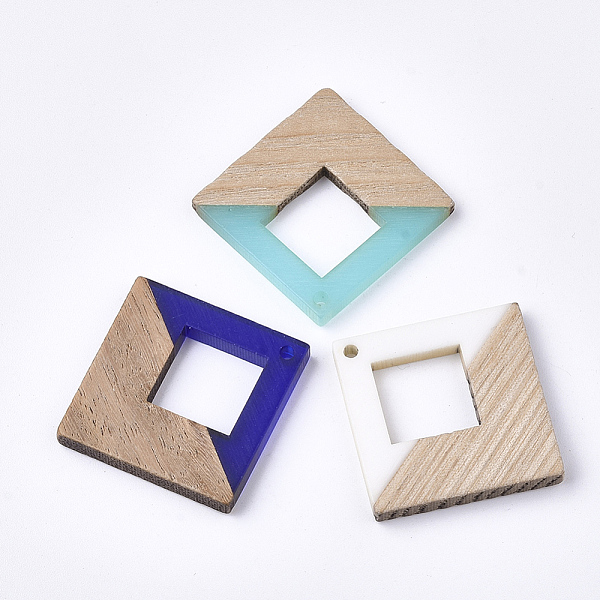 

PandaHall Resin & Wood Pendants, Rhombus, Mixed Color, 37x37x3mm, Hole: 2mm Resin+Wood Rhombus Multicolor