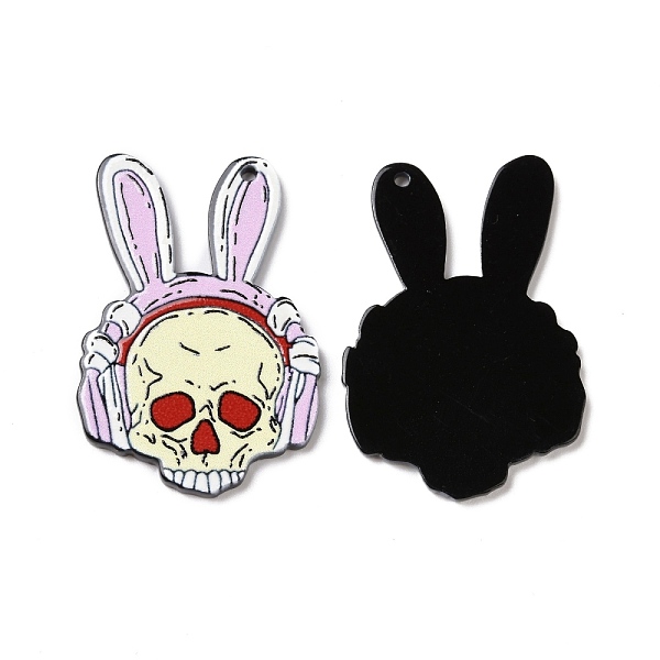 

PandaHall Halloween Printed Acrylic Pendants, Rabbit, Skull Pattern, 44.5x30.5x2mm, Hole: 1.8mm Acrylic Skull