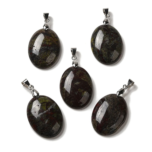 

PandaHall Natural Dragon Blood Pendants, Oval Charms with Rack Plating Platinum Plated Brass Snap on Bails, 30x21.5~22x6~6.5mm, Hole: 6x4mm...