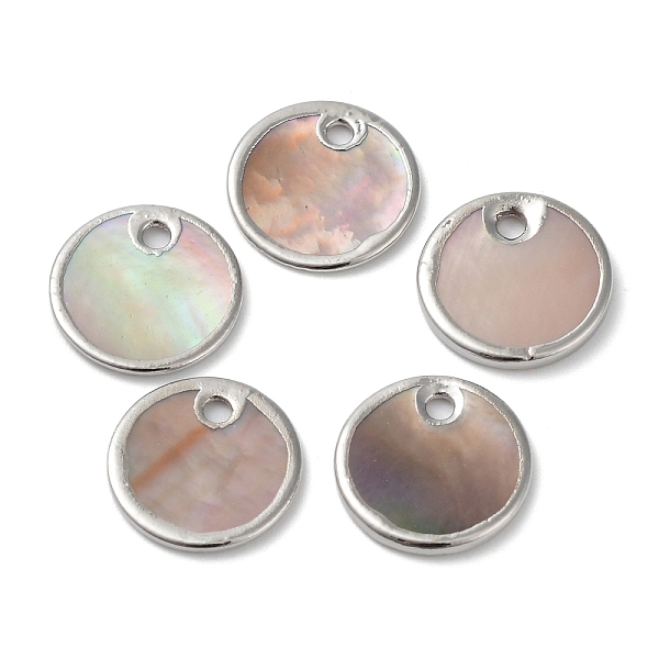 

PandaHall Natural Sea Shell Pendants, Flat Round Charms with Brass Edge, Platinum, 11x1mm, Hole: 1mm Other Sea Shell Flat Round