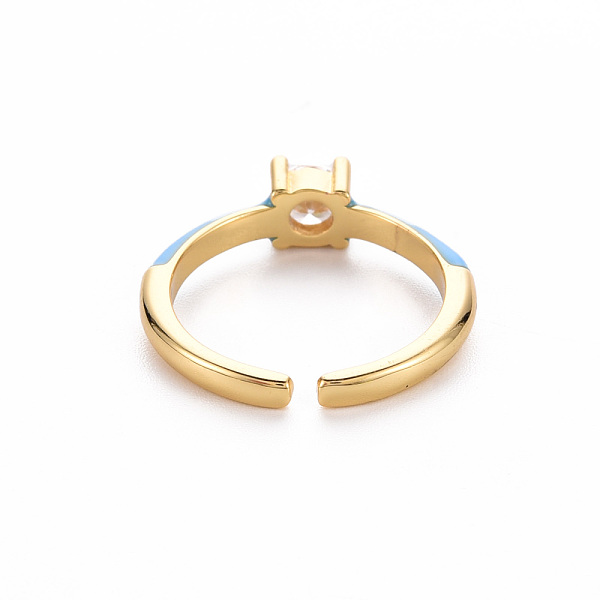 

PandaHall Brass Enamel Cuff Rings, Open Rings, Solitaire Rings, with Clear Cubic Zirconia, Nickel Free, Flat Round, Golden, Dodger Blue, US...