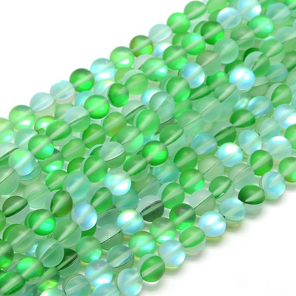 

PandaHall Synthetic Moonstone Beads Strands, Holographic Beads, Half AB Color Plated, Frosted, Round, Spring Green, 10mm, Hole: 1mm, about...