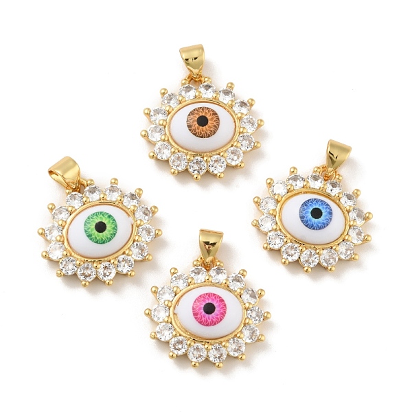 

PandaHall Brass Micro Pave Cubic Zirconia Pendants, with Acrylic, Cadmium Free & Lead Free, Long-Lasting Plated, Evil Eye, Real 18K Gold..., Multicolor
